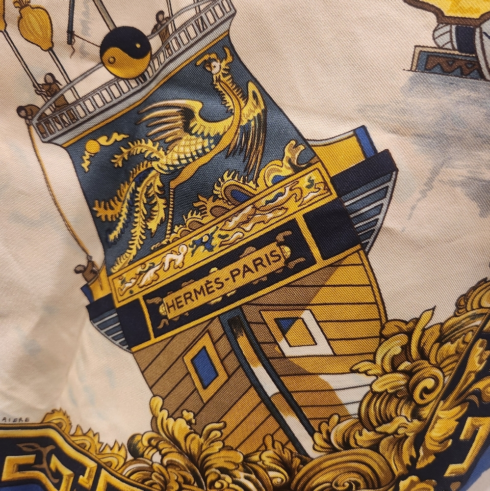 Hermes Vintage Jonques Et Sampans Silk Scarf 90 - Picture 6 of 8